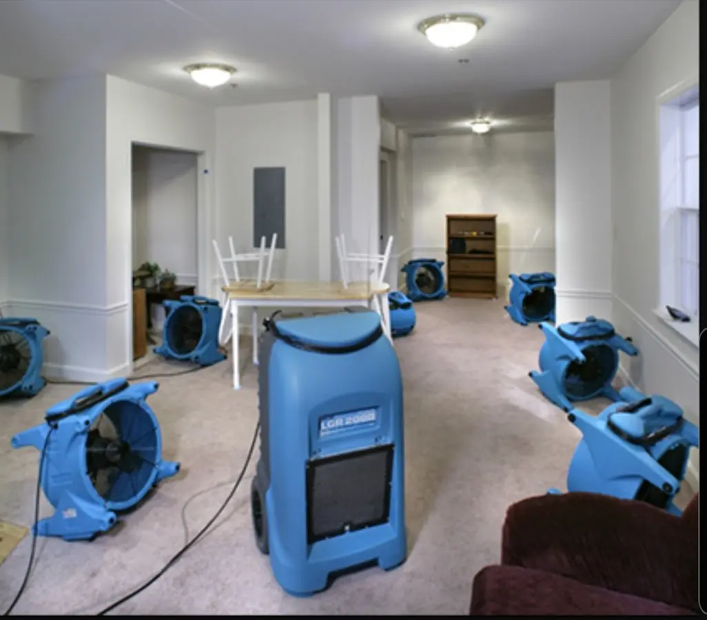 Air movers and dehumidifier setup for Water Damage Restoration in Sammamish